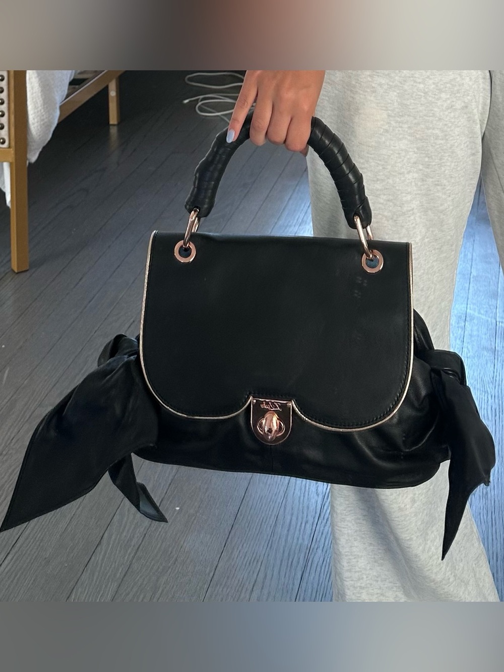 Z Spoke by Zac Posen Black Satchel with Rose Gold Hardware
